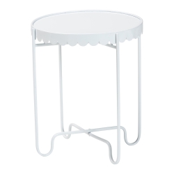 Baxton Studio Laverne White Metal Side Table with Scalloped Tray Top - Round Accent Table with Decorative Base for Indoor or Semi-Outdoor Use